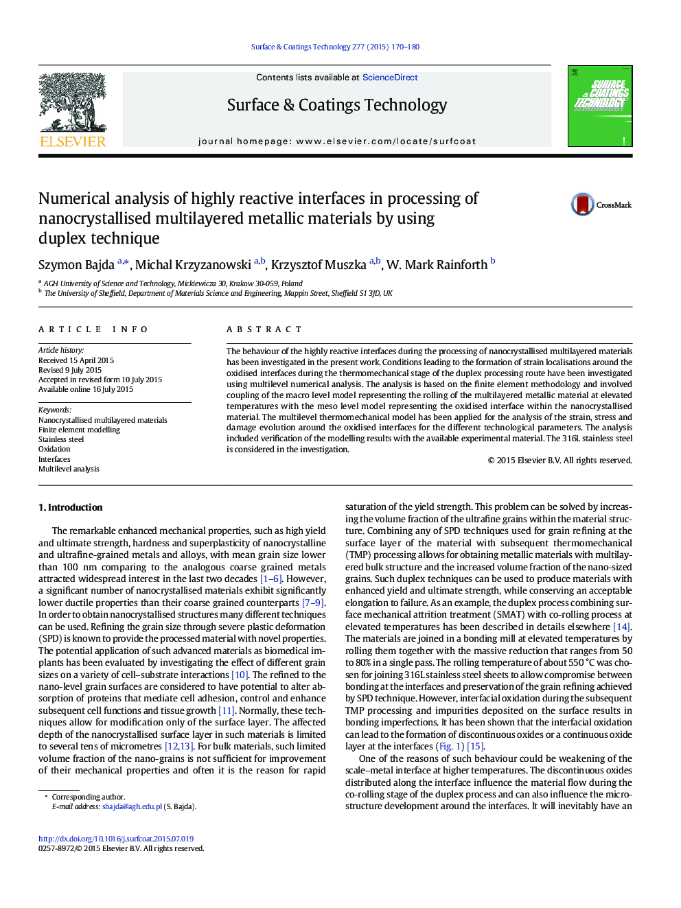 Numerical analysis of highly reactive interfaces in processing of nanocrystallised multilayered metallic materials by using duplex technique