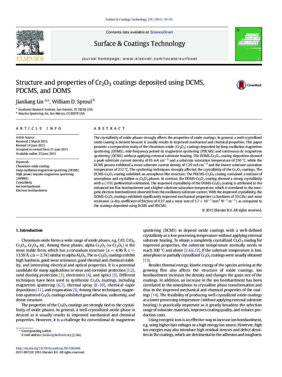 Structure and properties of Cr2O3 coatings deposited using DCMS, PDCMS, and DOMS