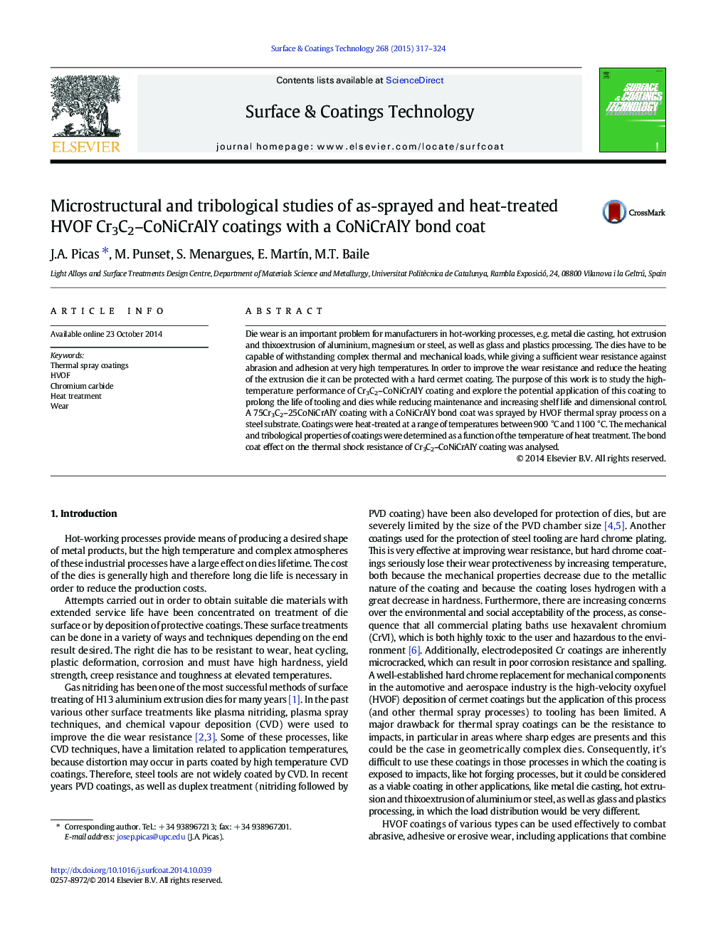 Microstructural and tribological studies of as-sprayed and heat-treated HVOF Cr3C2–CoNiCrAlY coatings with a CoNiCrAlY bond coat