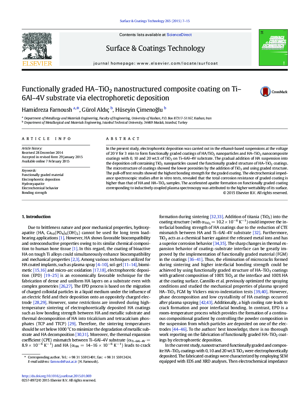 Functionally graded HA–TiO2 nanostructured composite coating on Ti–6Al–4V substrate via electrophoretic deposition