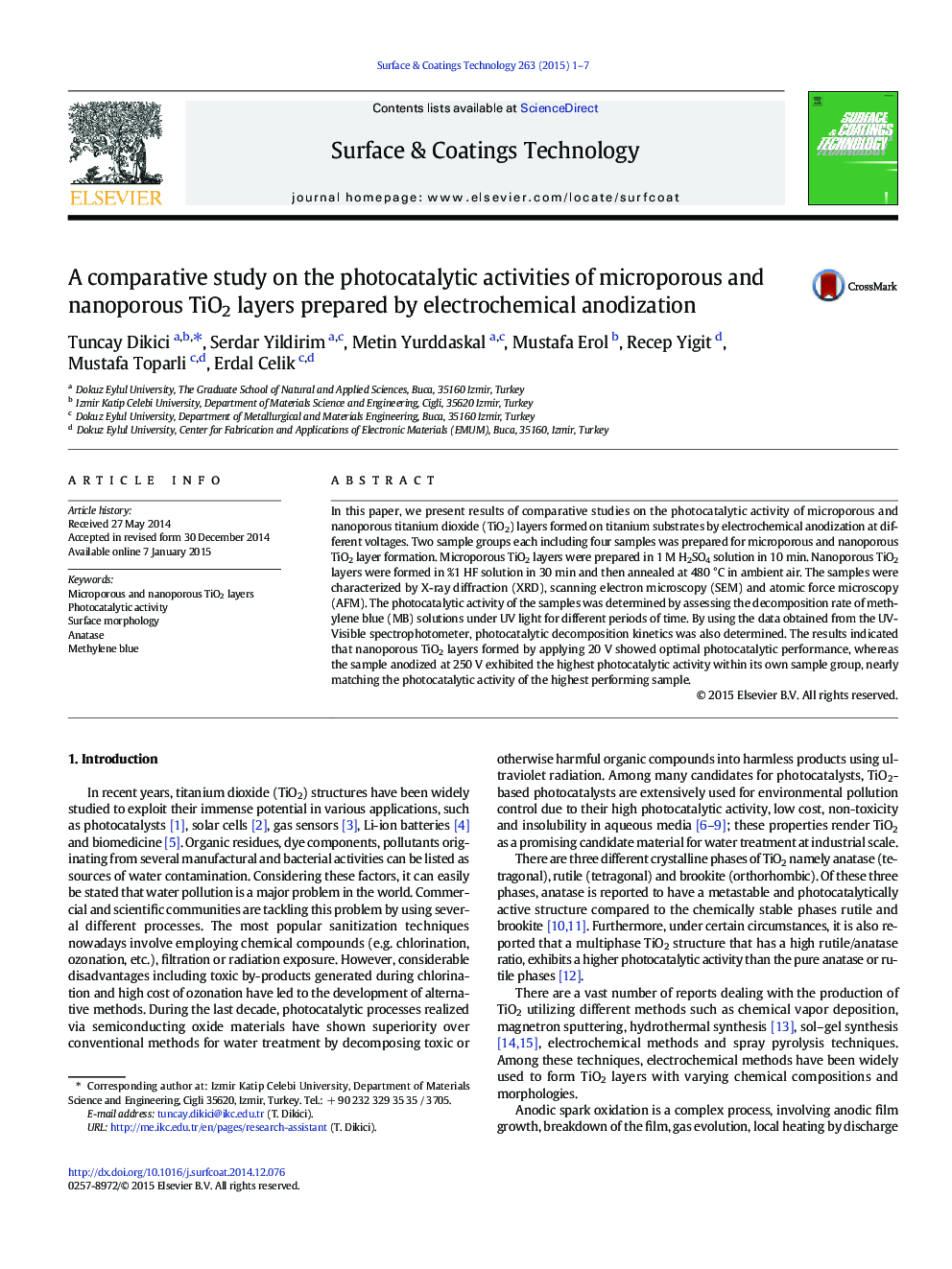 A comparative study on the photocatalytic activities of microporous and nanoporous TiO2 layers prepared by electrochemical anodization