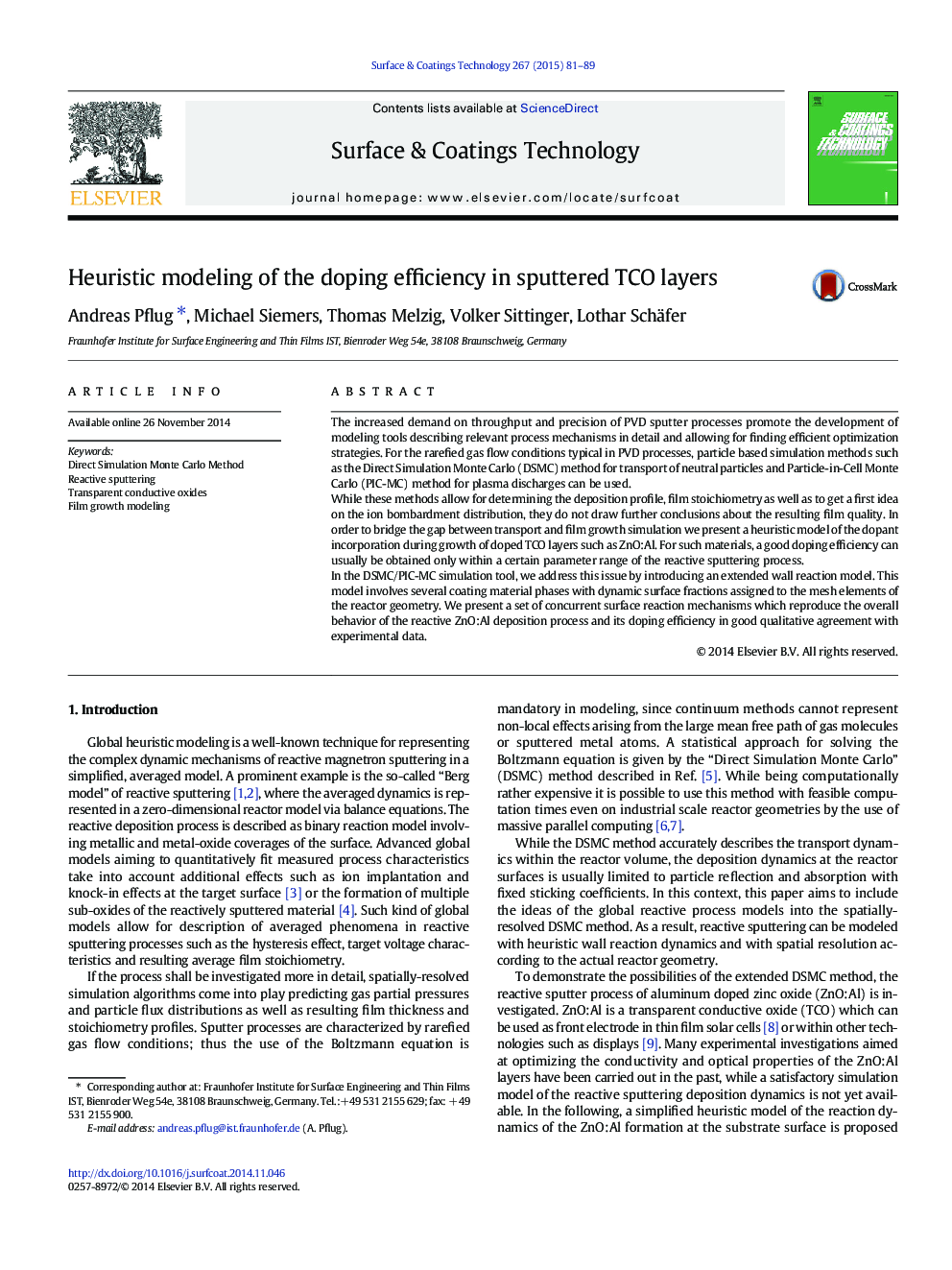 Heuristic modeling of the doping efficiency in sputtered TCO layers