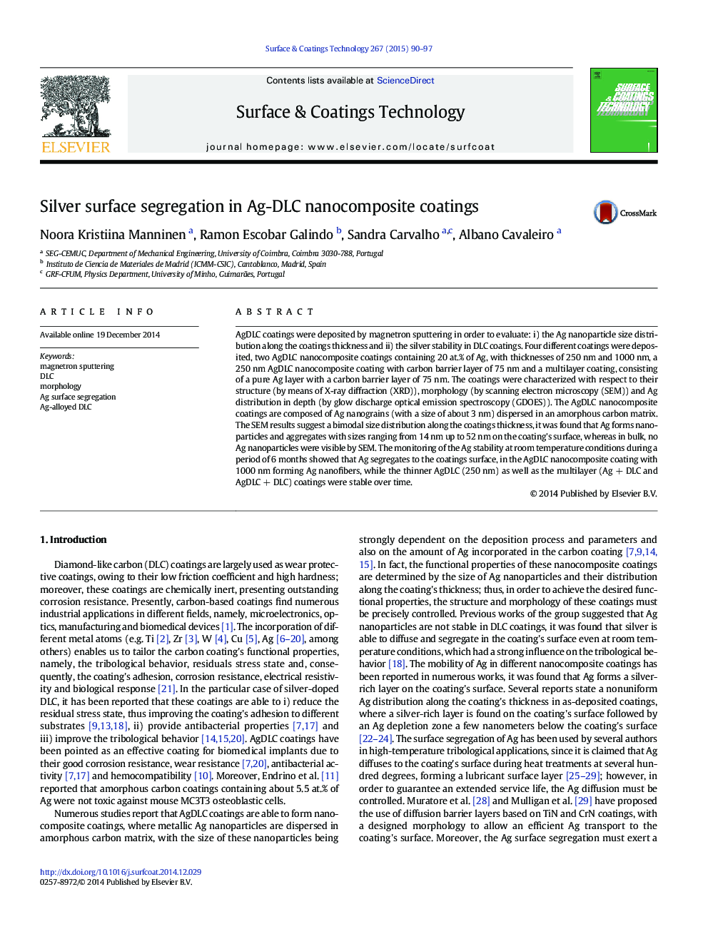 Silver surface segregation in Ag-DLC nanocomposite coatings