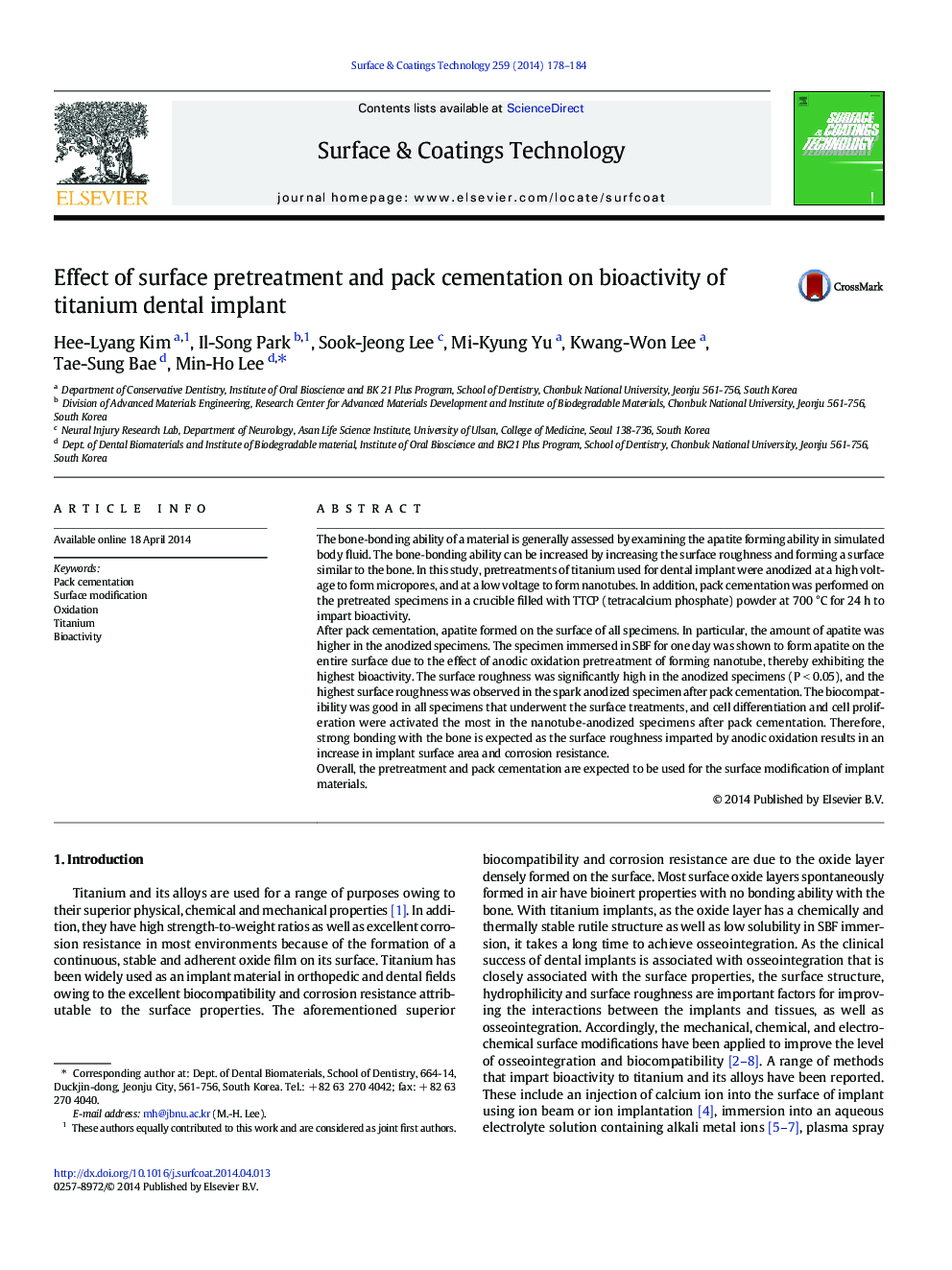 Effect of surface pretreatment and pack cementation on bioactivity of titanium dental implant