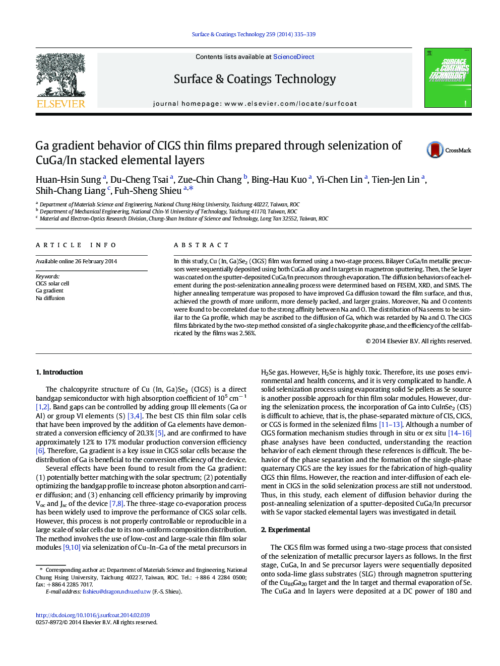 Ga gradient behavior of CIGS thin films prepared through selenization of CuGa/In stacked elemental layers