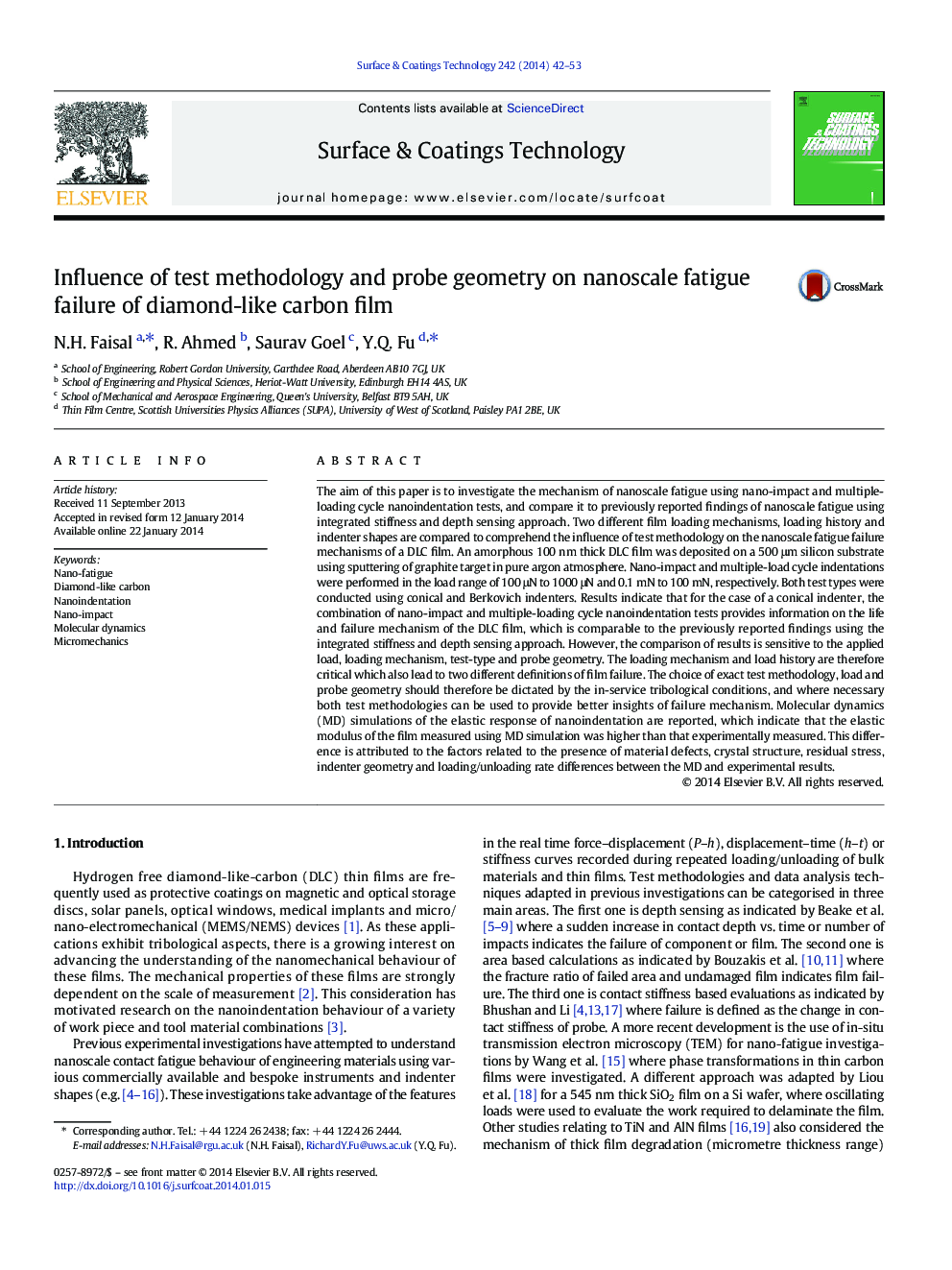 Influence of test methodology and probe geometry on nanoscale fatigue failure of diamond-like carbon film