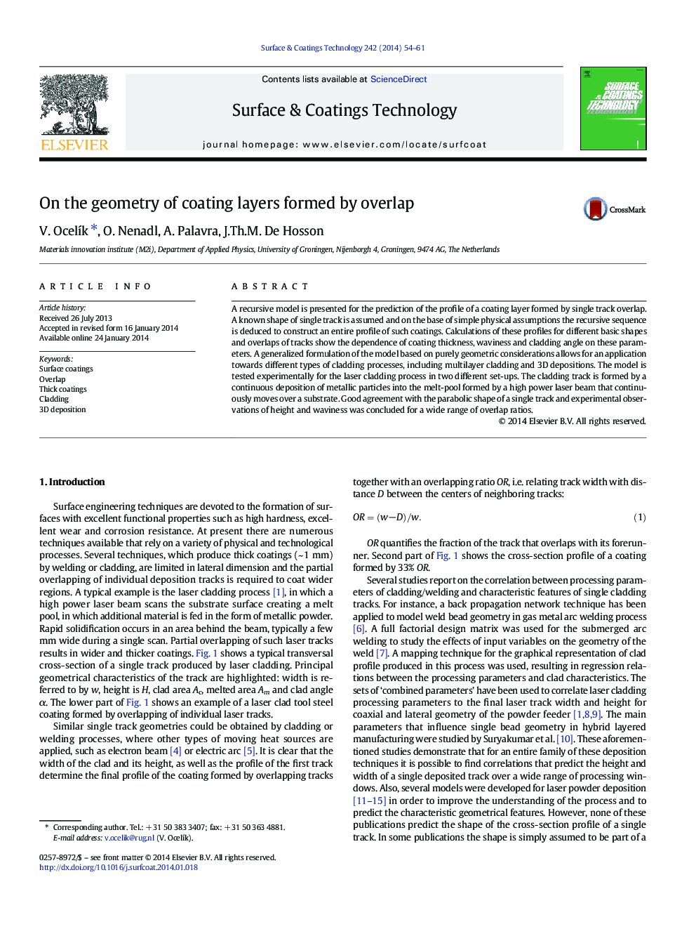 On the geometry of coating layers formed by overlap