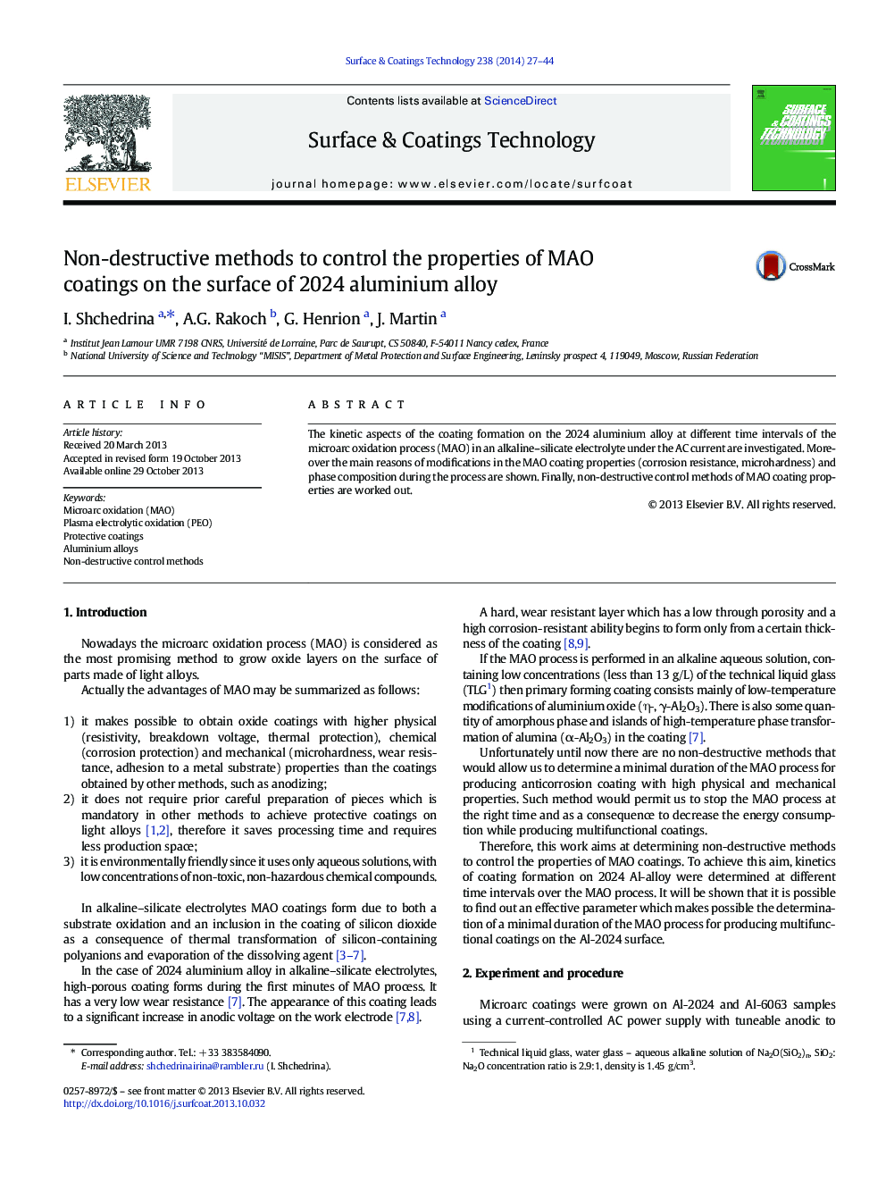 Non-destructive methods to control the properties of MAO coatings on the surface of 2024 aluminium alloy