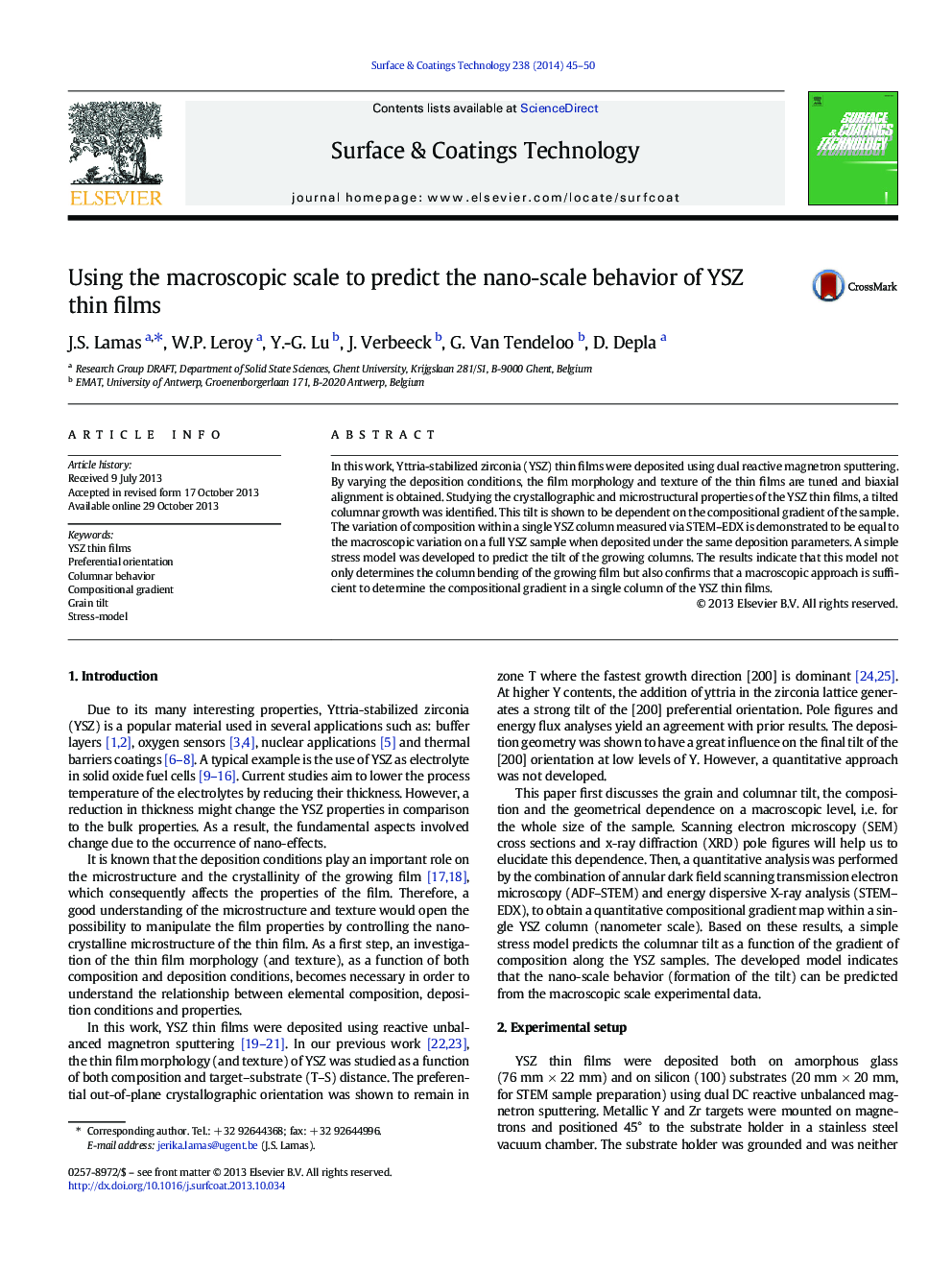 Using the macroscopic scale to predict the nano-scale behavior of YSZ thin films