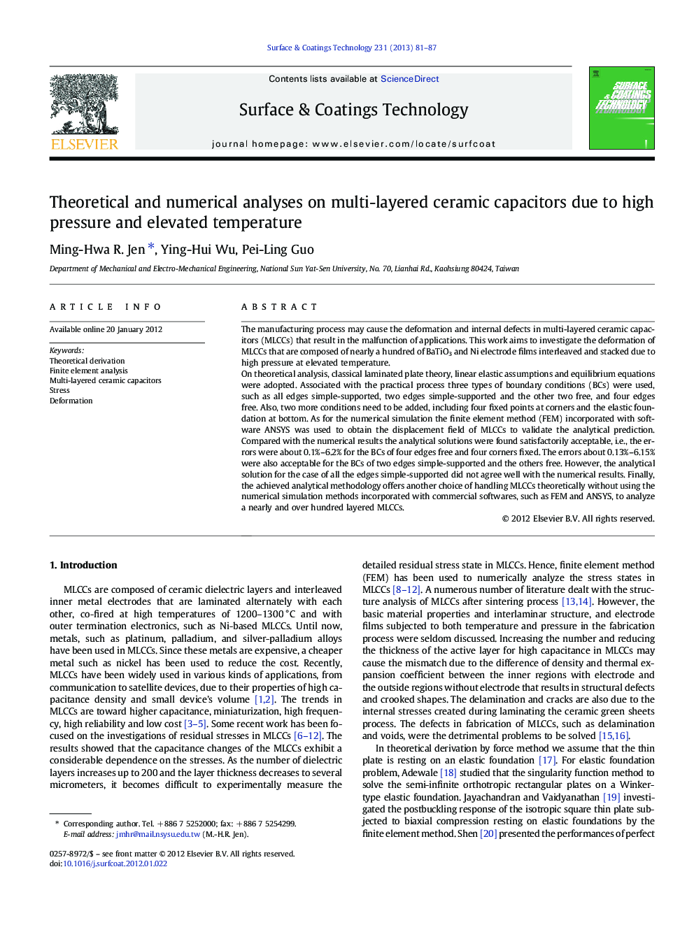 Theoretical and numerical analyses on multi-layered ceramic capacitors due to high pressure and elevated temperature