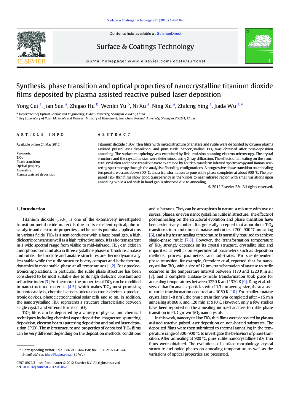 Synthesis, phase transition and optical properties of nanocrystalline titanium dioxide films deposited by plasma assisted reactive pulsed laser deposition