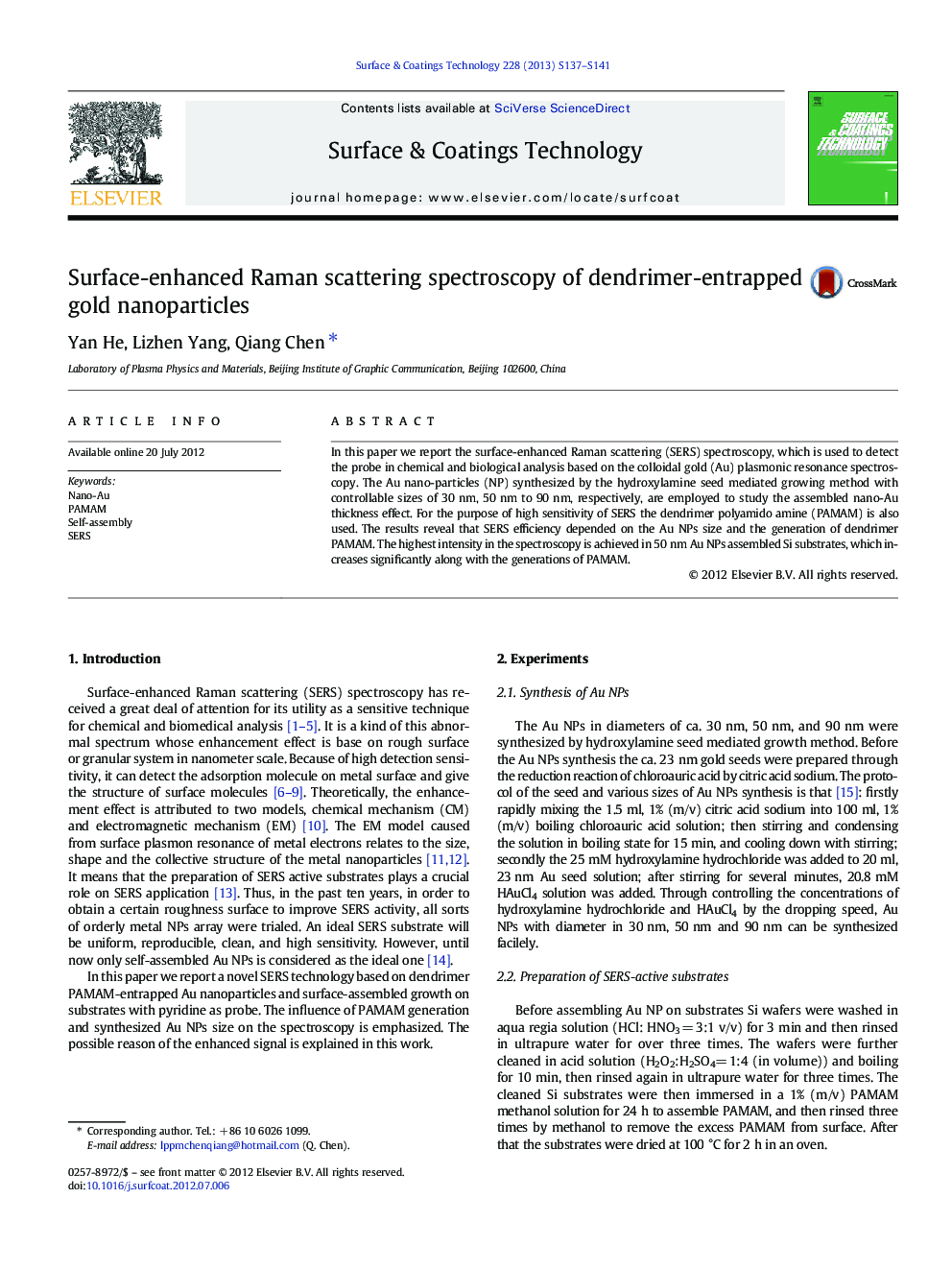 Surface-enhanced Raman scattering spectroscopy of dendrimer-entrapped gold nanoparticles