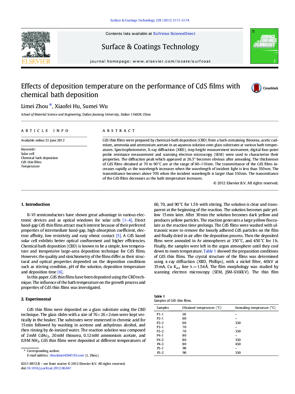 Effects of deposition temperature on the performance of CdS films with chemical bath deposition
