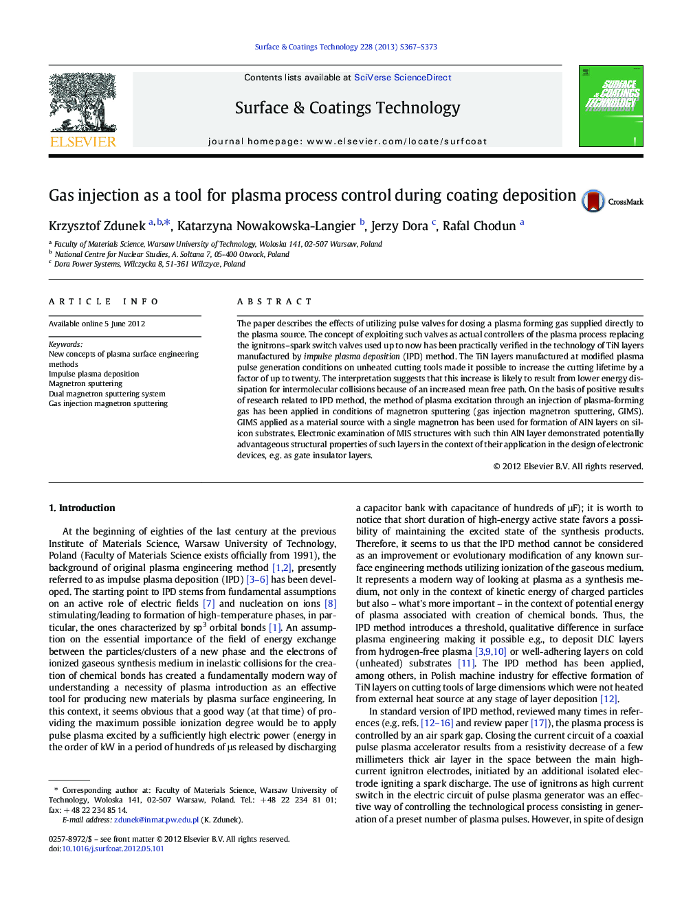 Gas injection as a tool for plasma process control during coating deposition