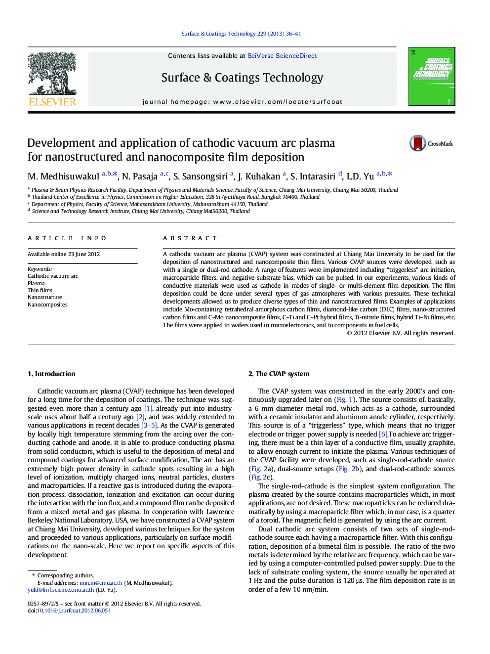 Development and application of cathodic vacuum arc plasma for nanostructured and nanocomposite film deposition