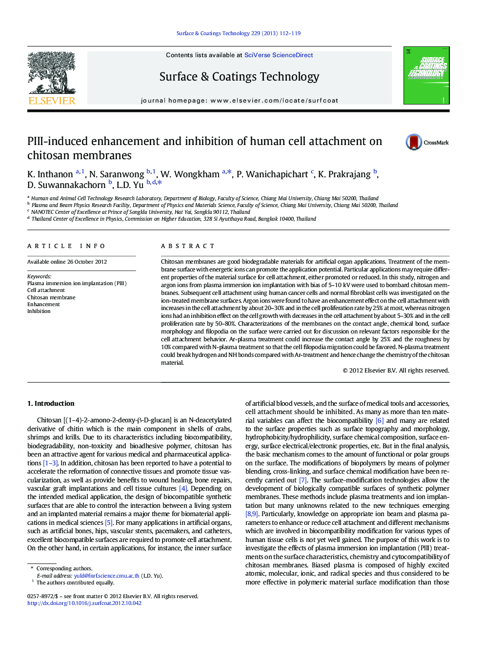 PIII-induced enhancement and inhibition of human cell attachment on chitosan membranes