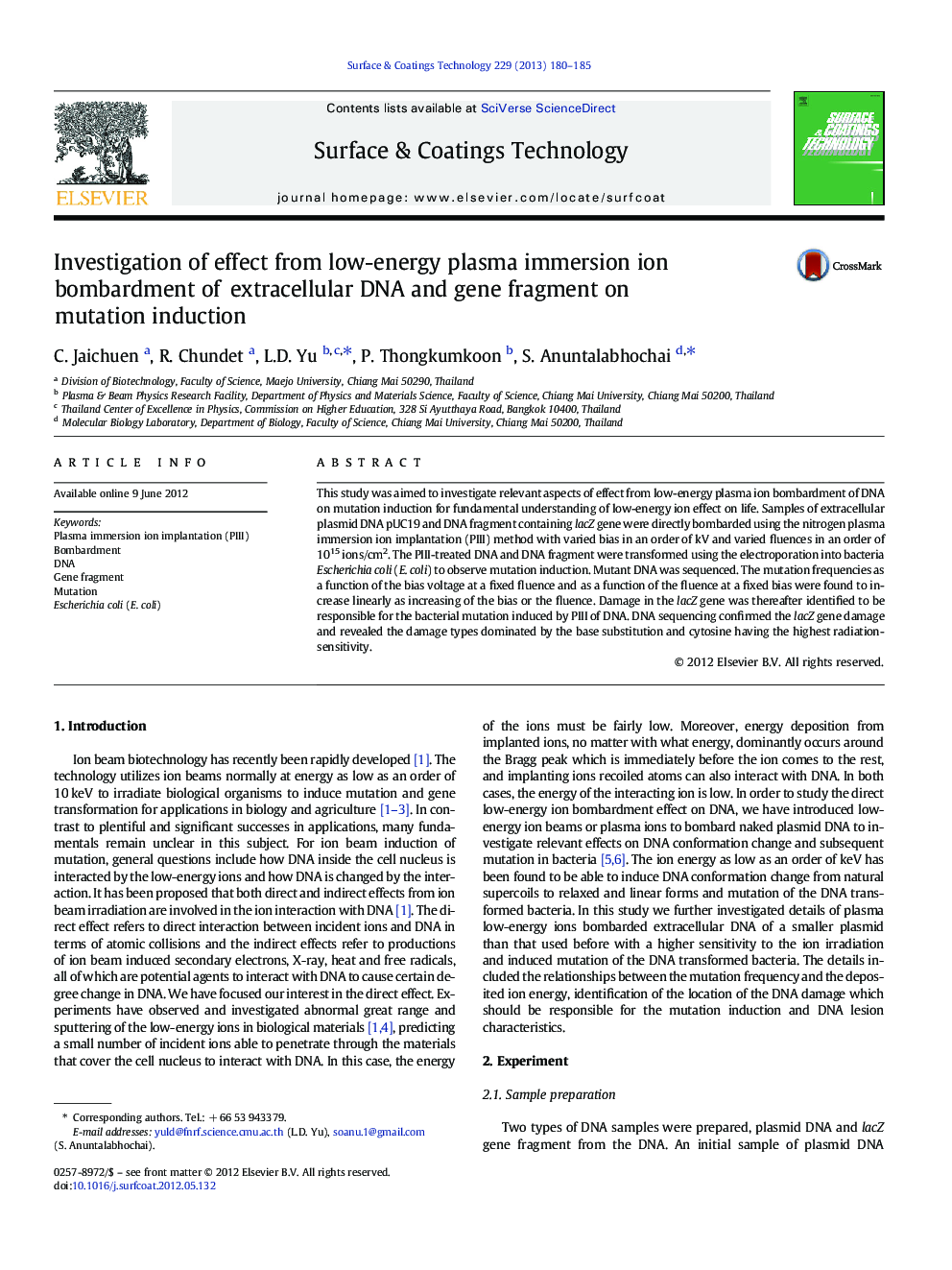 Investigation of effect from low-energy plasma immersion ion bombardment of extracellular DNA and gene fragment on mutation induction