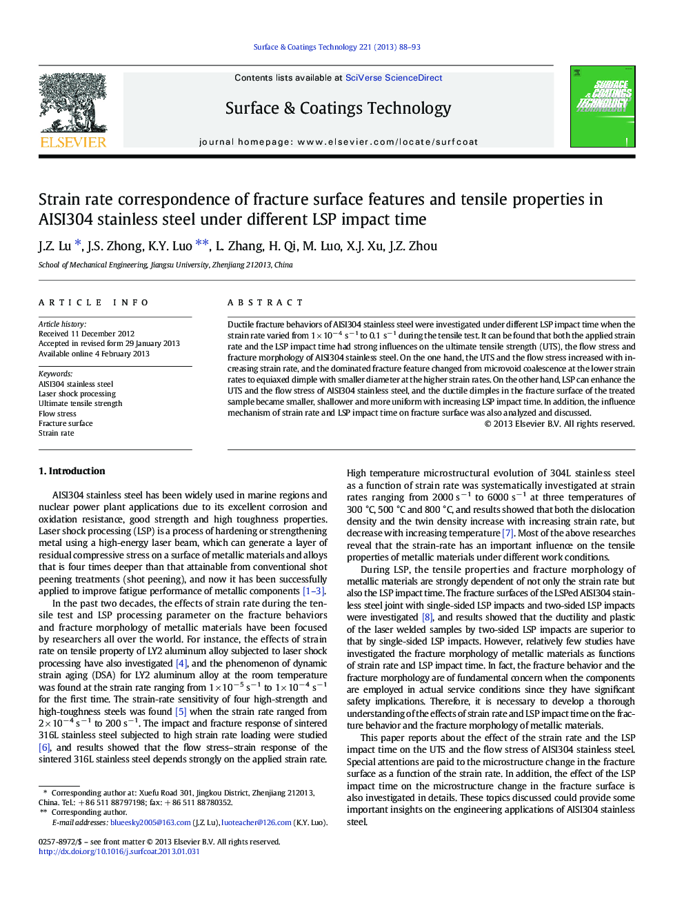 Strain rate correspondence of fracture surface features and tensile properties in AISI304 stainless steel under different LSP impact time