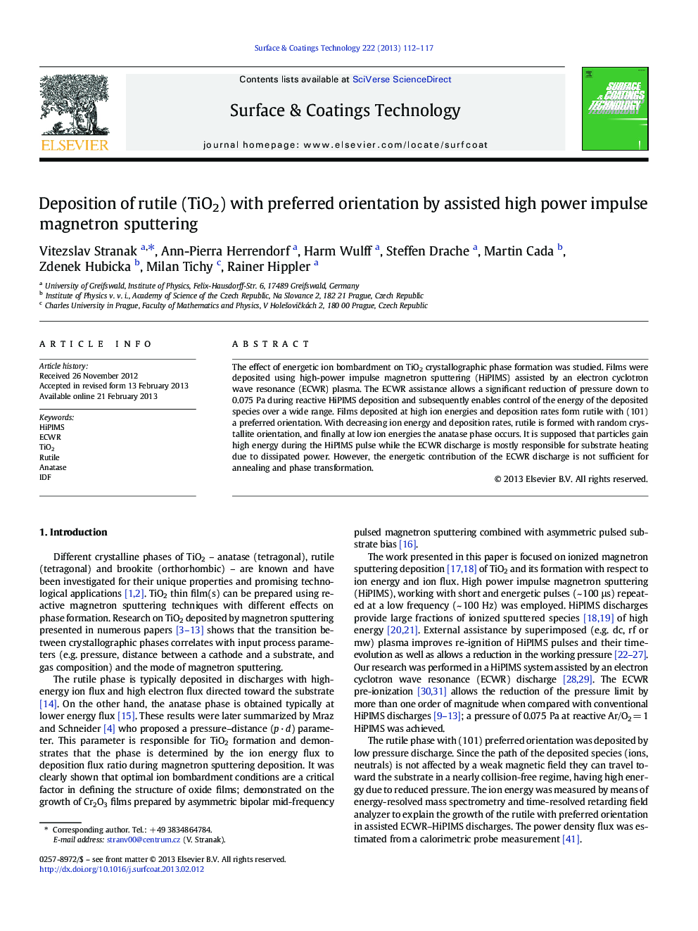 Deposition of rutile (TiO2) with preferred orientation by assisted high power impulse magnetron sputtering