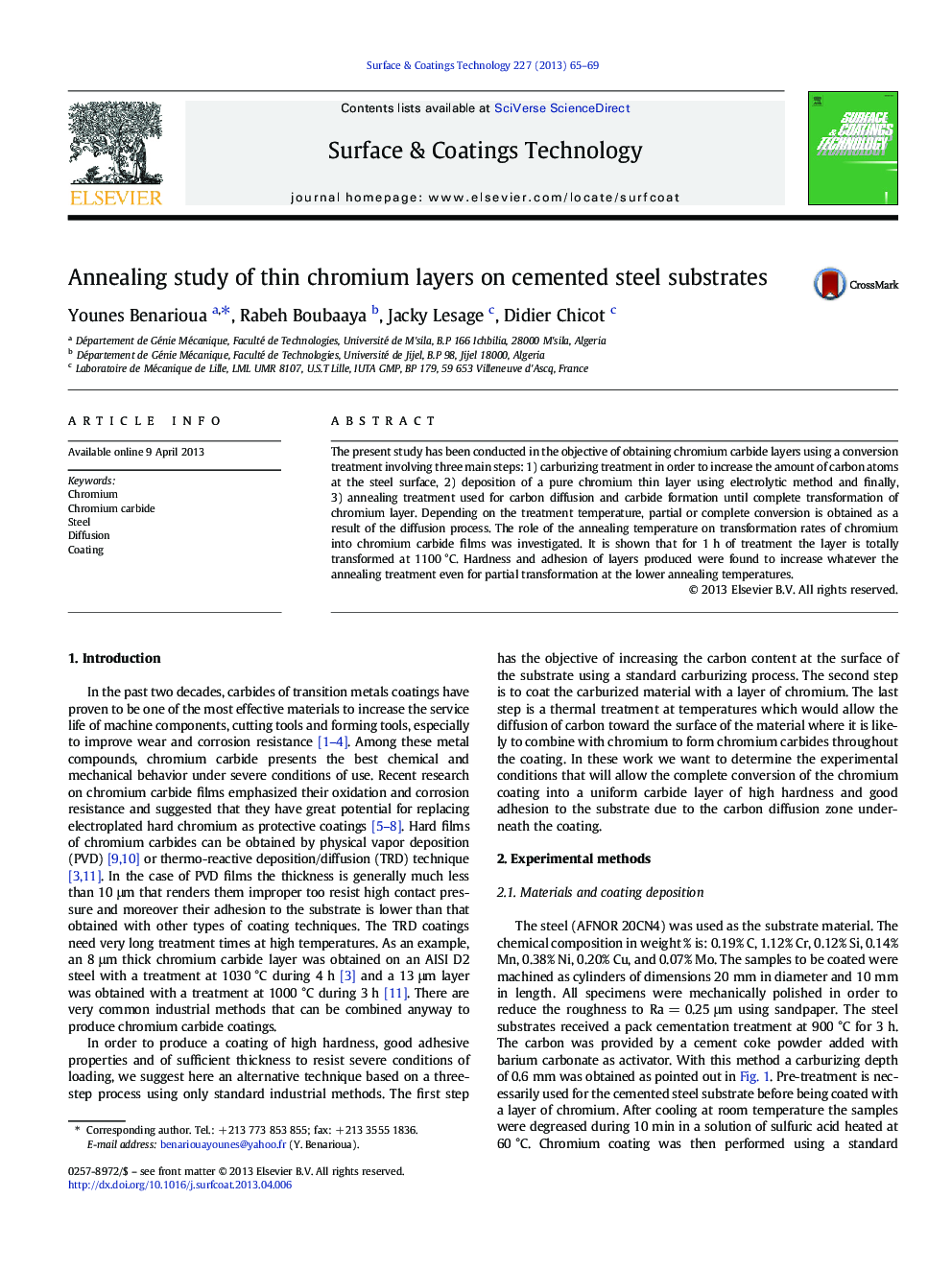 Annealing study of thin chromium layers on cemented steel substrates