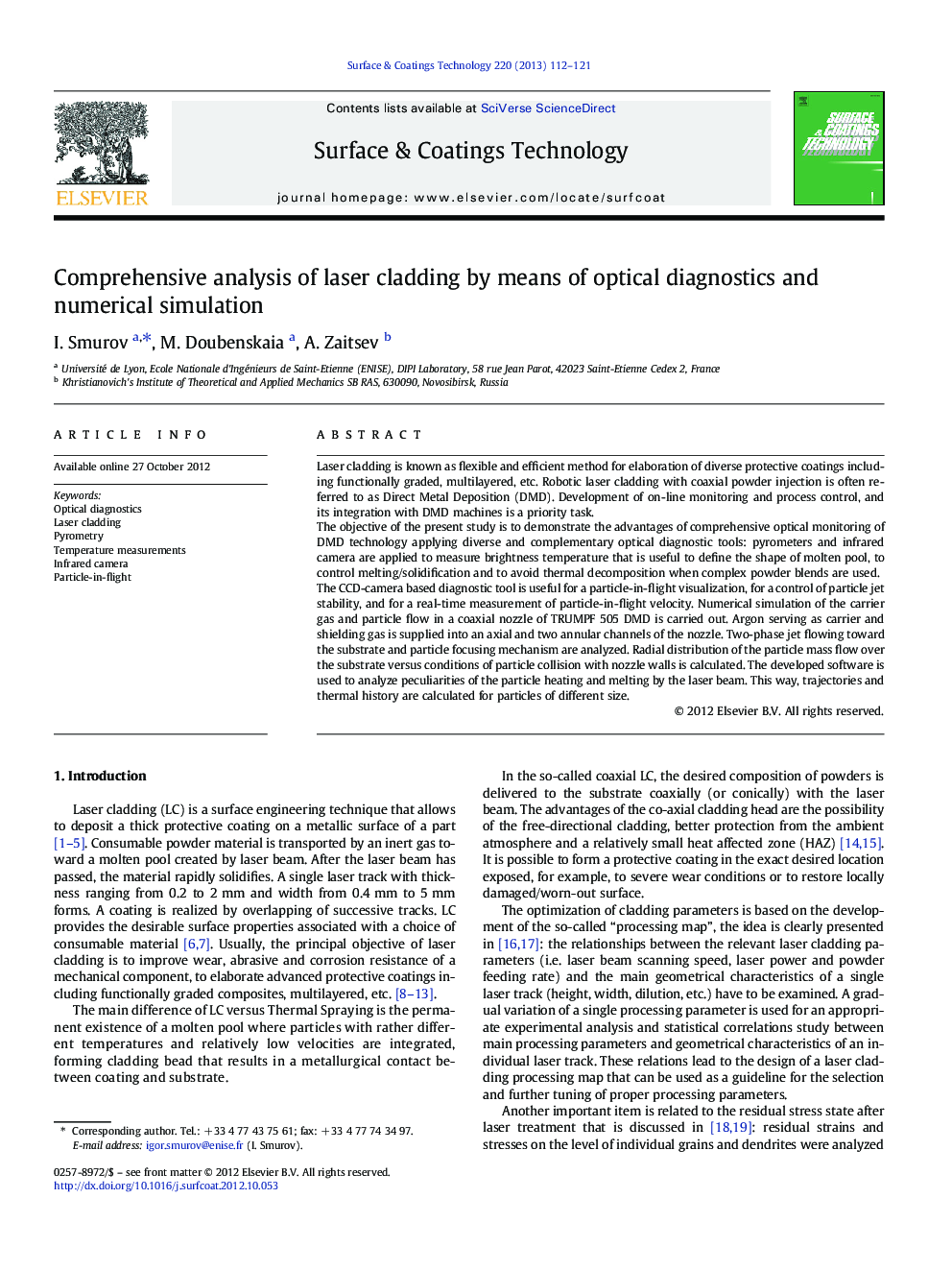 Comprehensive analysis of laser cladding by means of optical diagnostics and numerical simulation