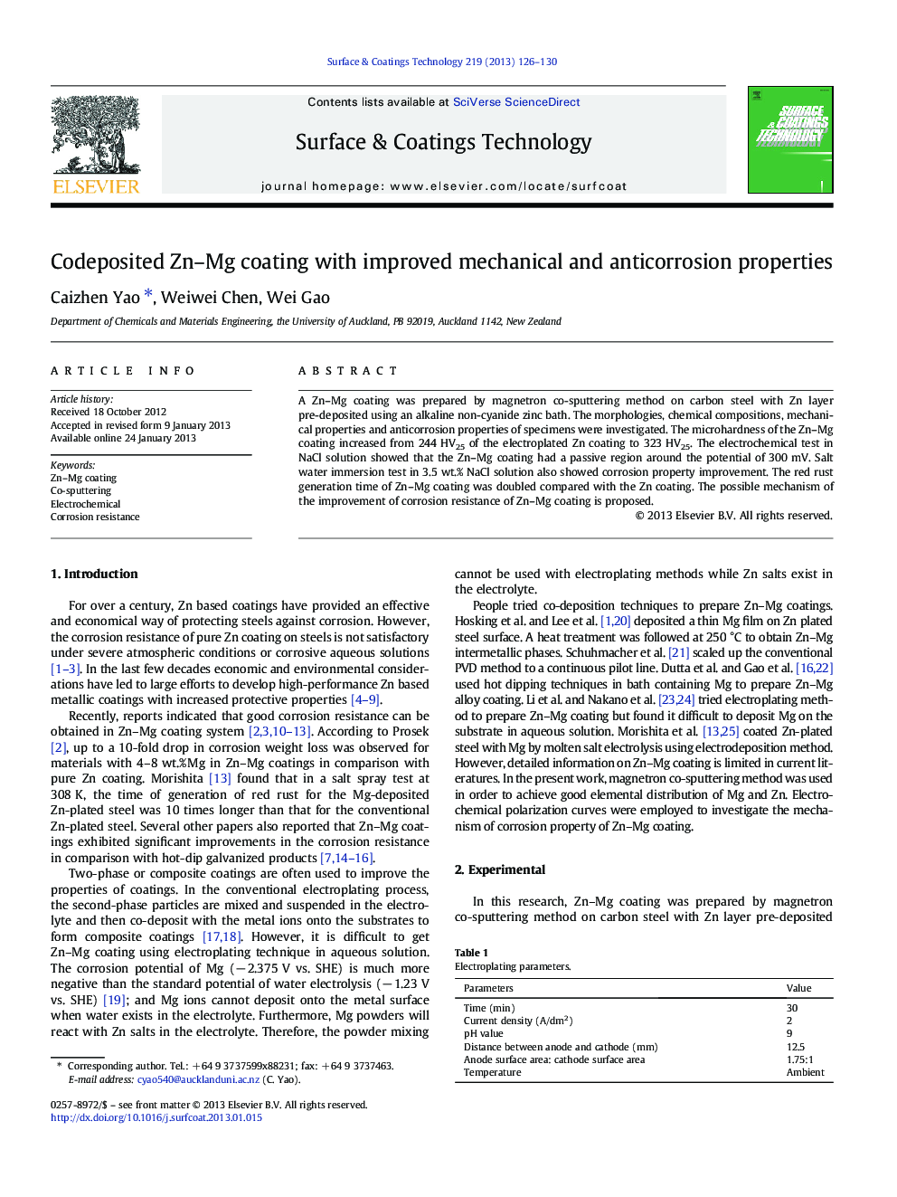 عکس صفحه اول مقاله: Codeposited Zn-Mg coating with improved mechanical and anticorrosion properties Codeposited Zn-Mg coating with improved mechanical and anticorrosion properties