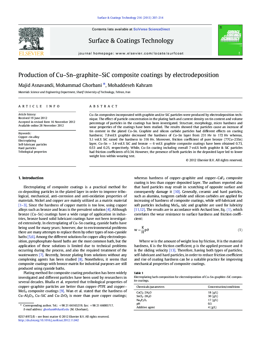 Production of Cu–Sn–graphite–SiC composite coatings by electrodeposition