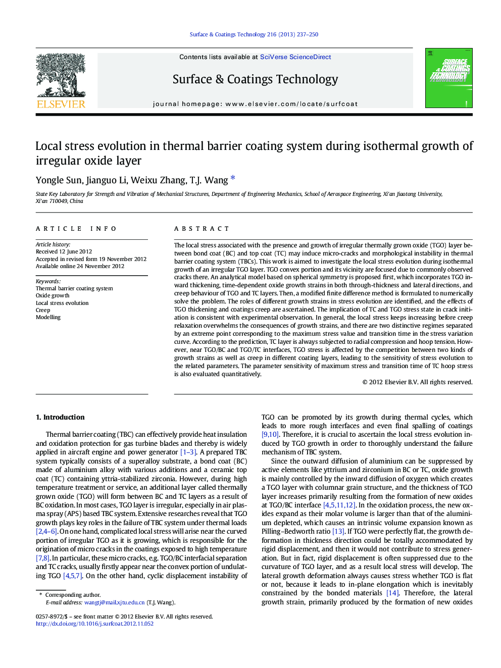 Local stress evolution in thermal barrier coating system during isothermal growth of irregular oxide layer