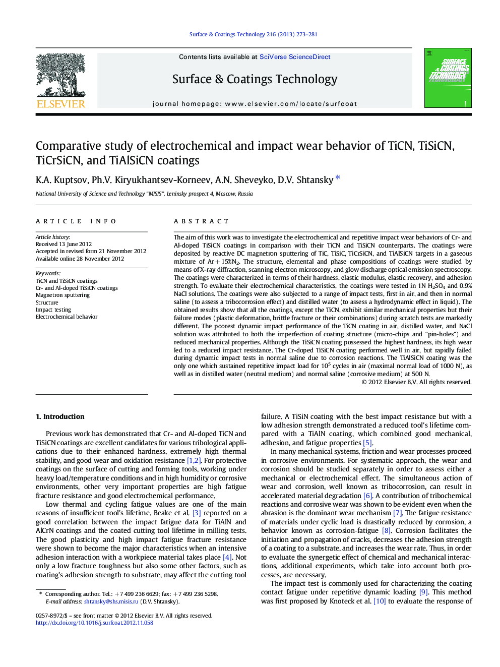 Comparative study of electrochemical and impact wear behavior of TiCN, TiSiCN, TiCrSiCN, and TiAlSiCN coatings