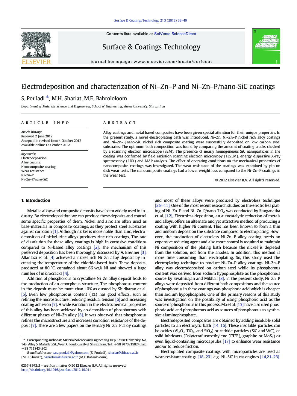 Electrodeposition and characterization of Ni–Zn–P and Ni–Zn–P/nano-SiC coatings
