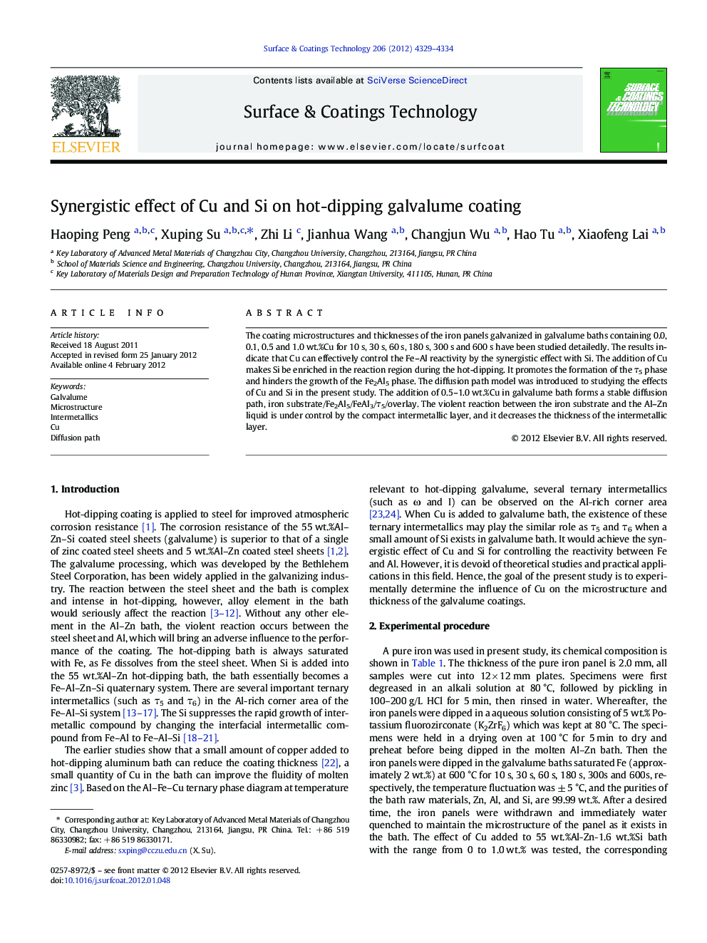 Synergistic effect of Cu and Si on hot-dipping galvalume coating