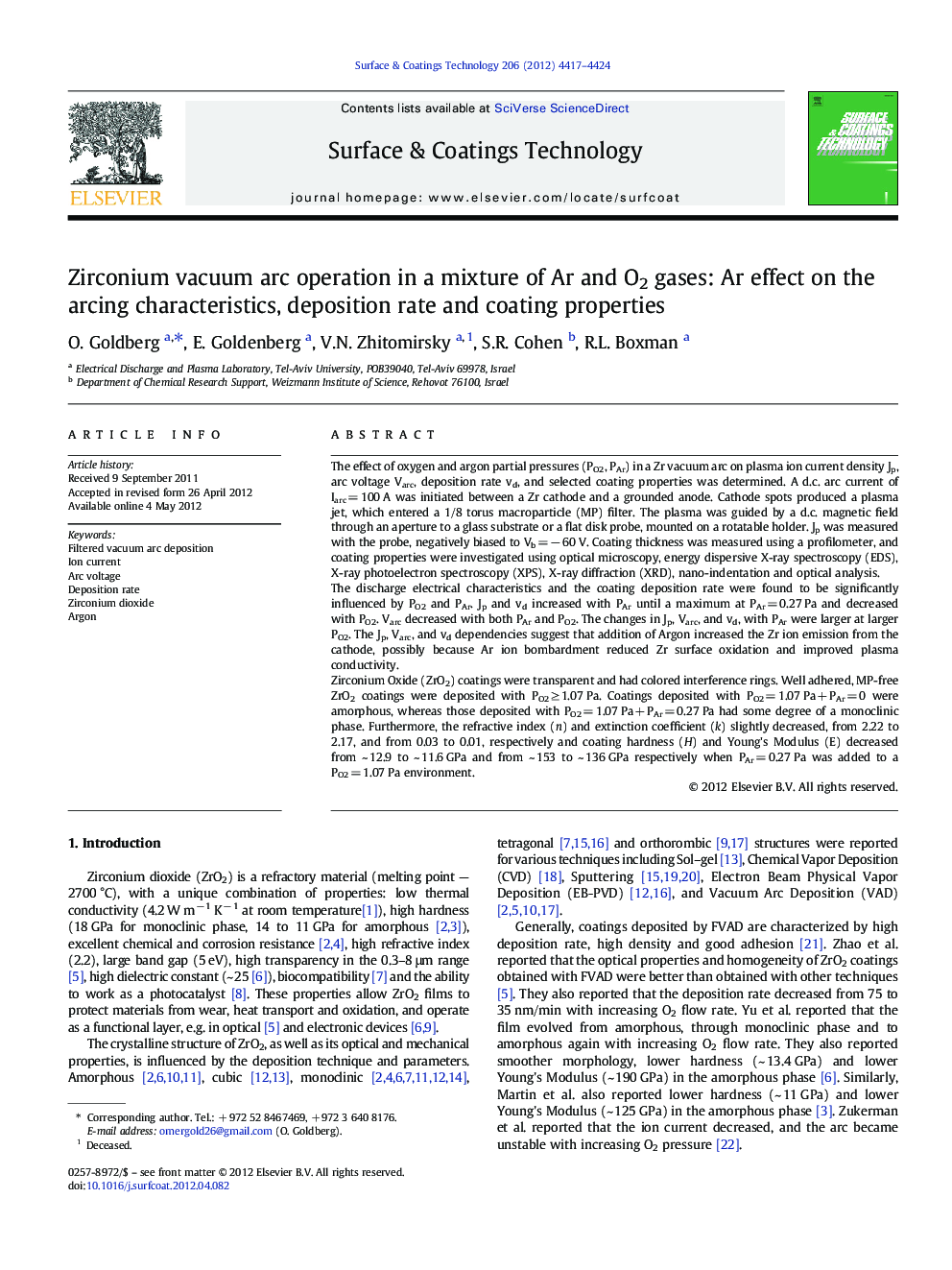 Zirconium vacuum arc operation in a mixture of Ar and O2 gases: Ar effect on the arcing characteristics, deposition rate and coating properties