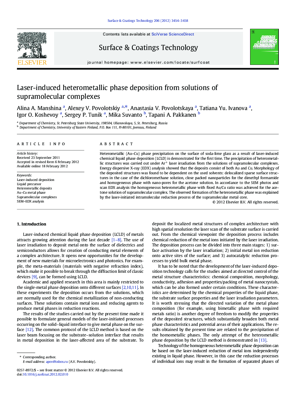 Laser-induced heterometallic phase deposition from solutions of supramolecular complexes