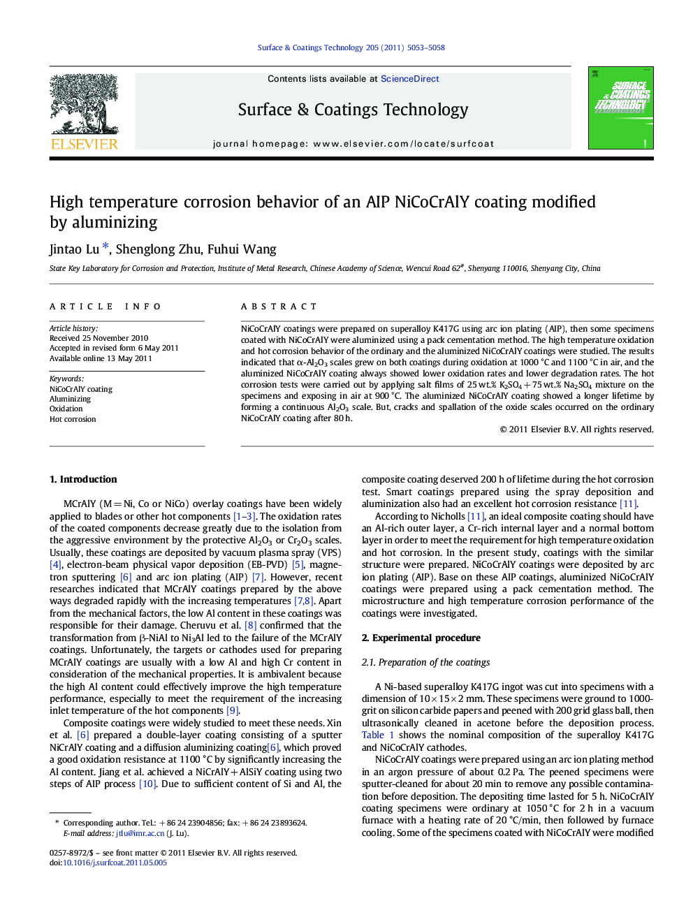 High temperature corrosion behavior of an AIP NiCoCrAlY coating modified by aluminizing