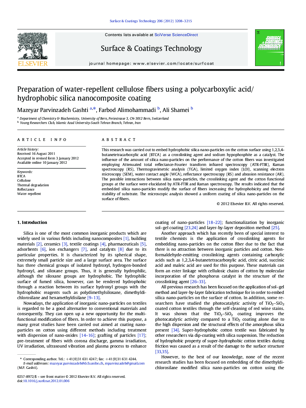 Preparation of water-repellent cellulose fibers using a polycarboxylic acid/hydrophobic silica nanocomposite coating