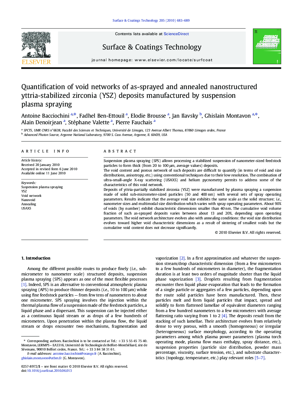 Quantification of void networks of as-sprayed and annealed nanostructured yttria-stabilized zirconia (YSZ) deposits manufactured by suspension plasma spraying