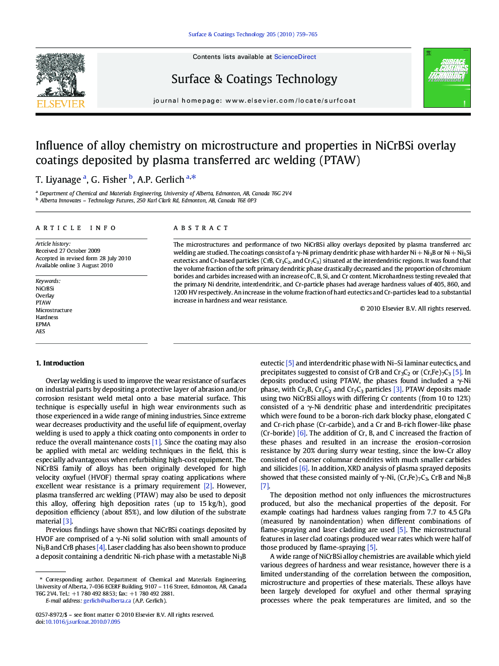 Influence of alloy chemistry on microstructure and properties in NiCrBSi overlay coatings deposited by plasma transferred arc welding (PTAW)