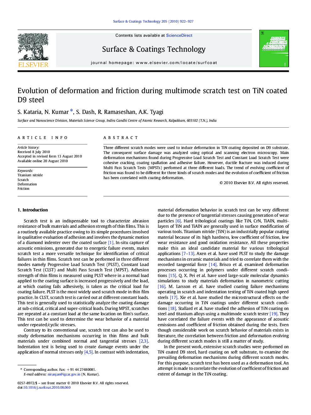 Evolution of deformation and friction during multimode scratch test on TiN coated D9 steel