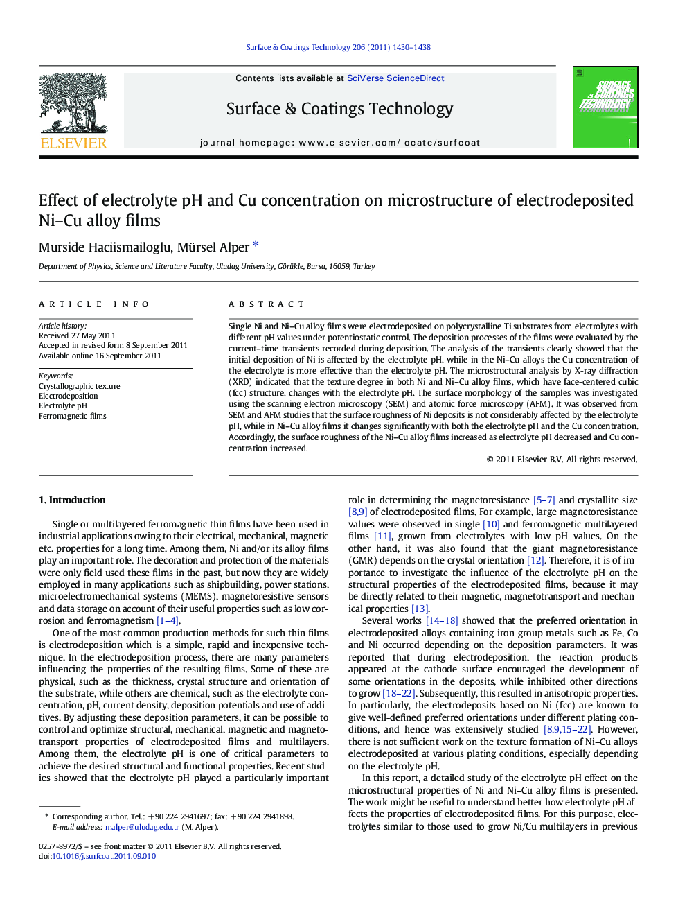 Effect of electrolyte pH and Cu concentration on microstructure of electrodeposited Ni–Cu alloy films