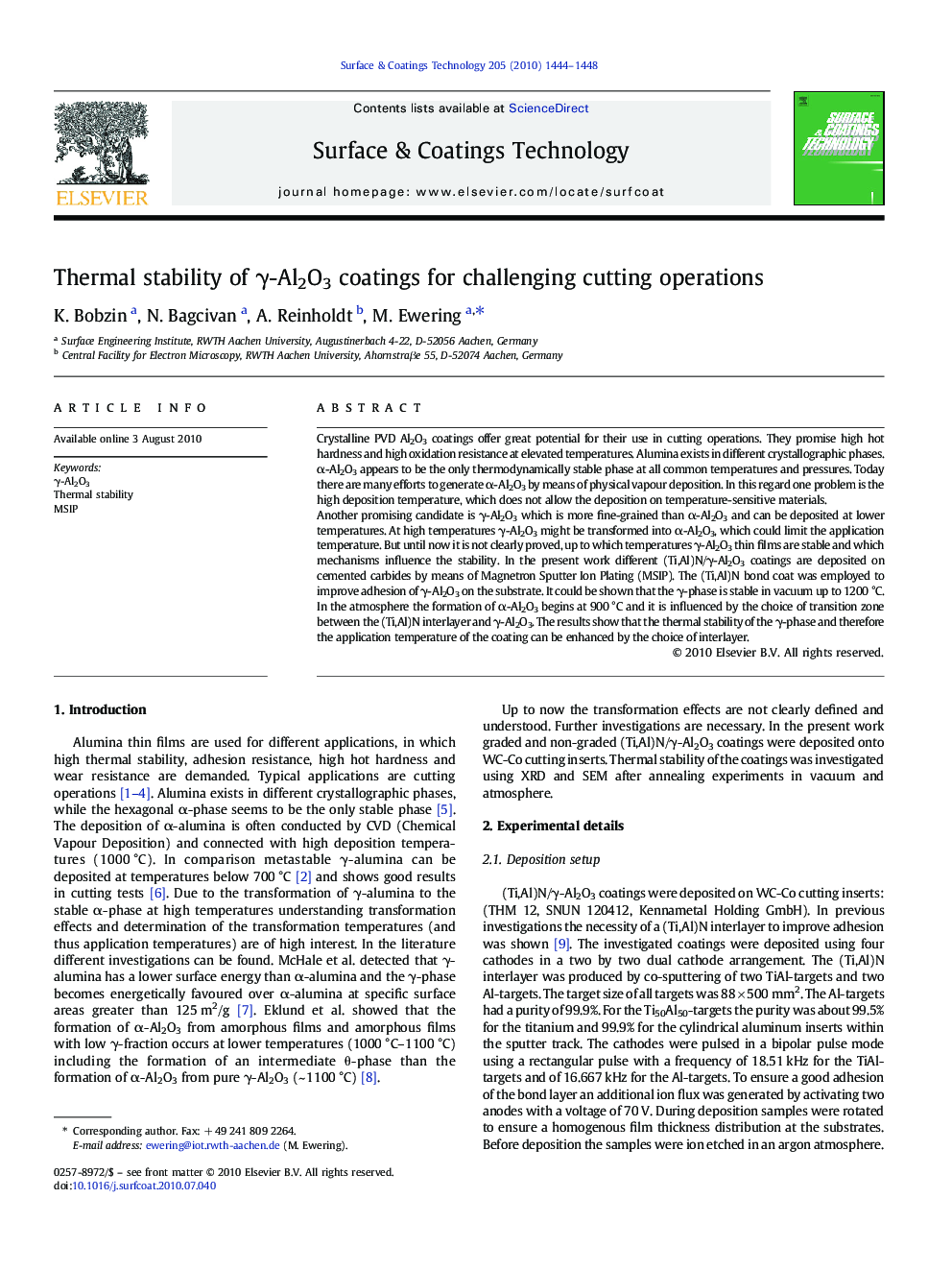 Thermal stability of γ-Al2O3 coatings for challenging cutting operations