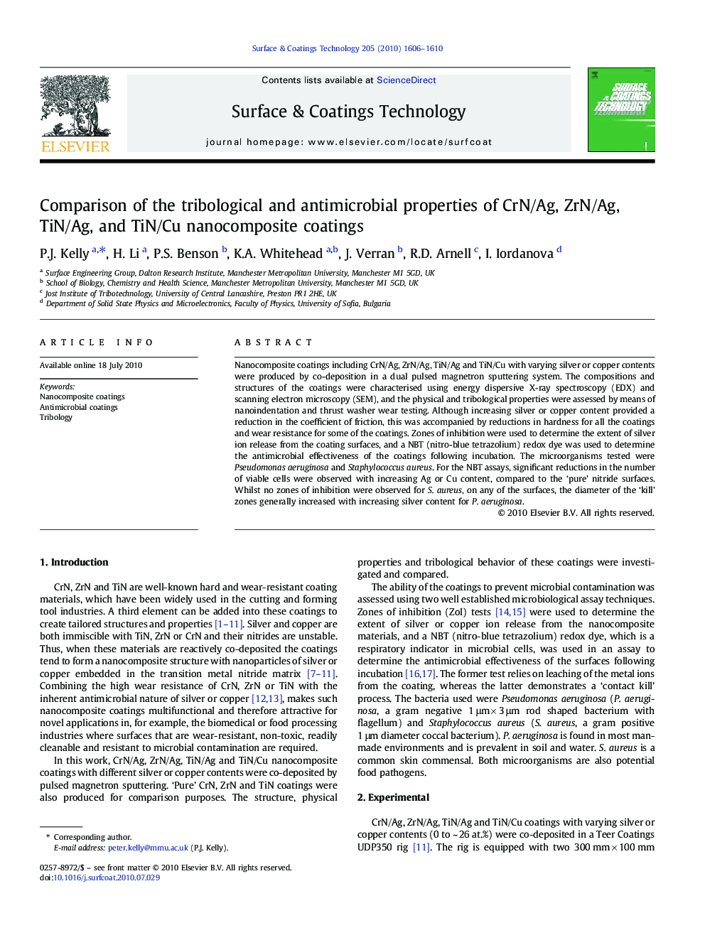 Comparison of the tribological and antimicrobial properties of CrN/Ag, ZrN/Ag, TiN/Ag, and TiN/Cu nanocomposite coatings