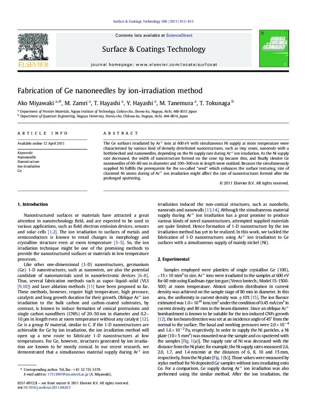 Fabrication of Ge nanoneedles by ion-irradiation method