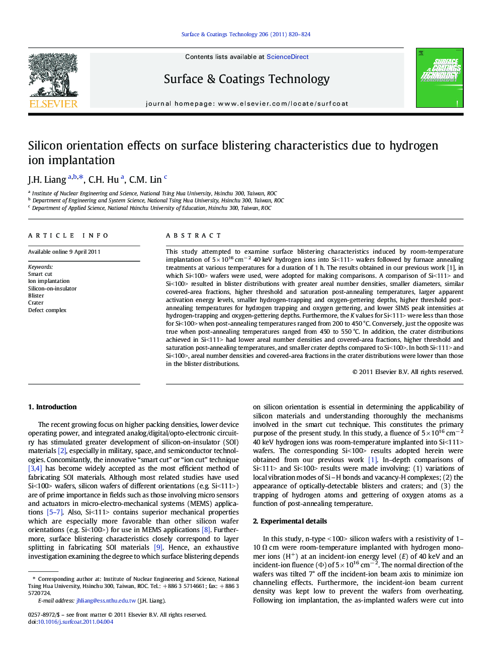 Silicon orientation effects on surface blistering characteristics due to hydrogen ion implantation