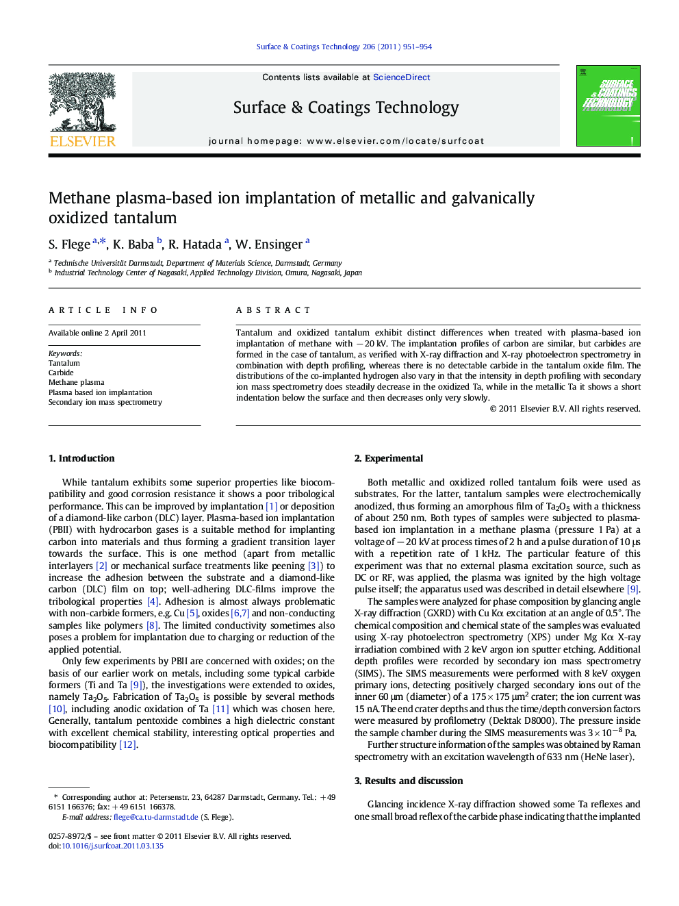 Methane plasma-based ion implantation of metallic and galvanically oxidized tantalum