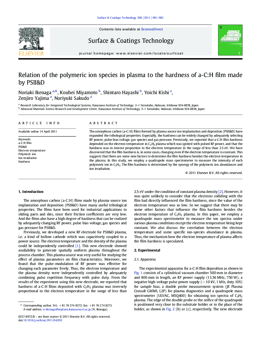 Relation of the polymeric ion species in plasma to the hardness of a-C:H film made by PSII&D