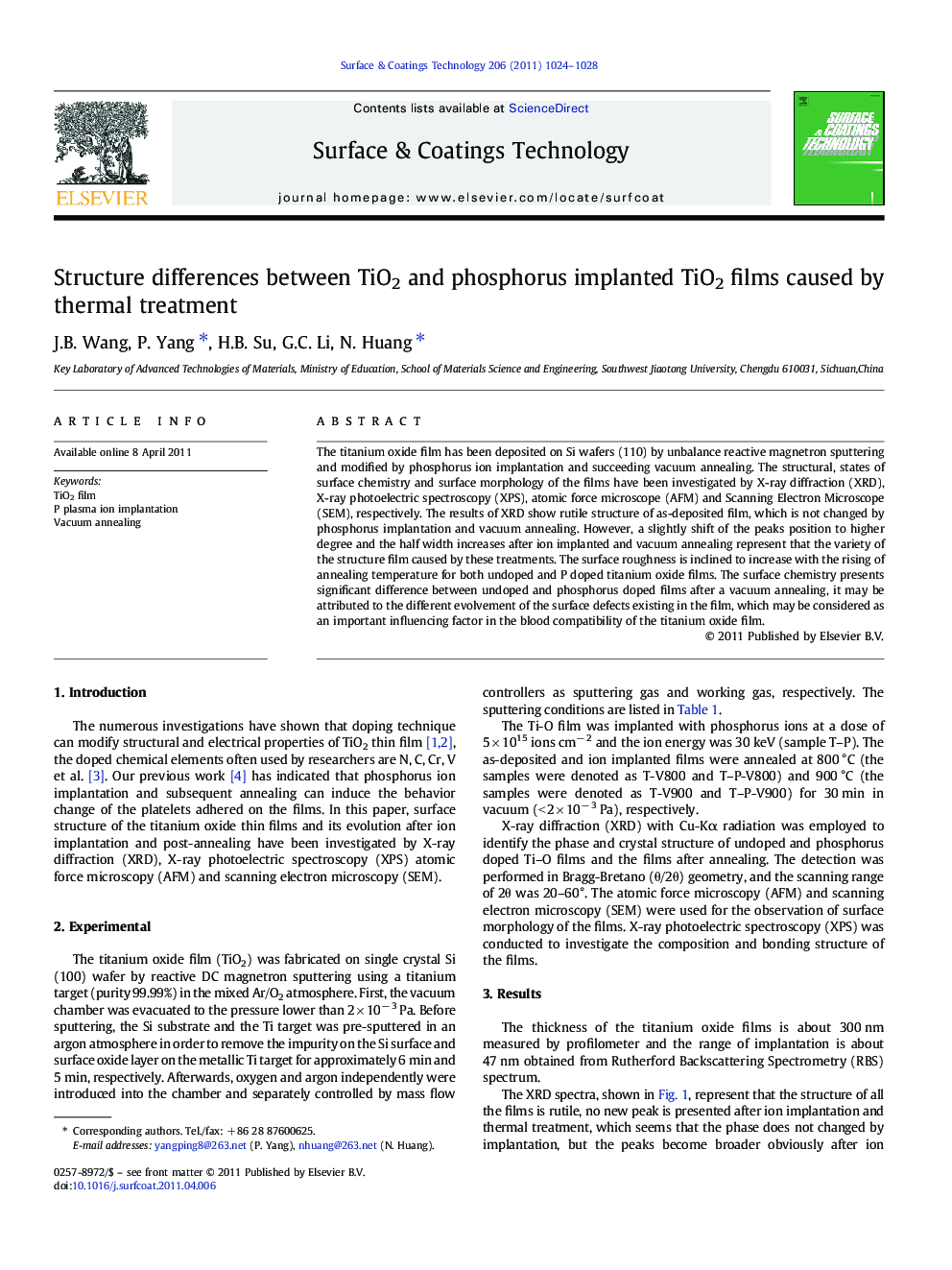 Structure differences between TiO2 and phosphorus implanted TiO2 films caused by thermal treatment