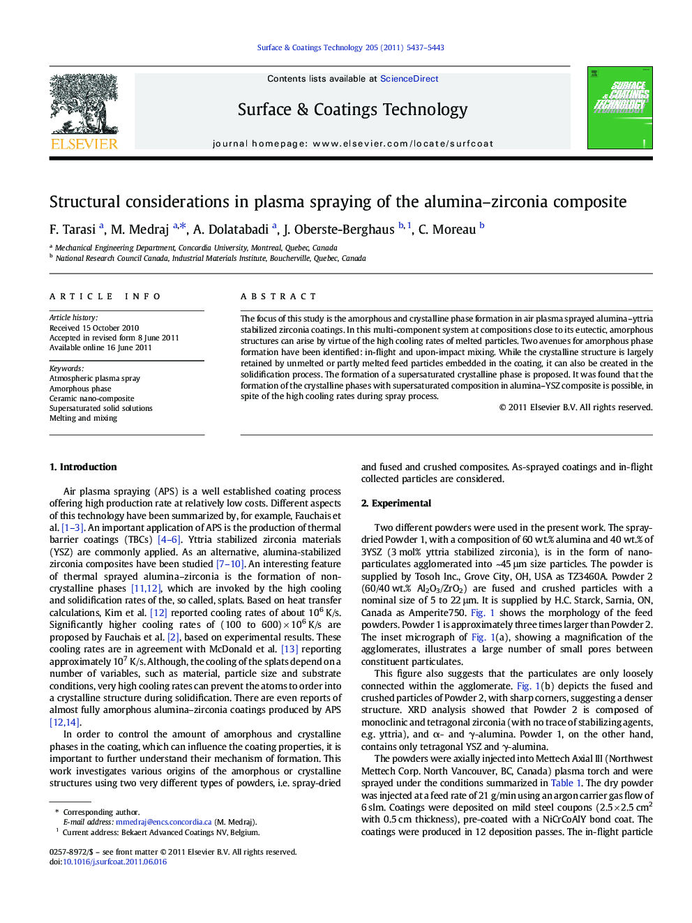 Structural considerations in plasma spraying of the alumina–zirconia composite