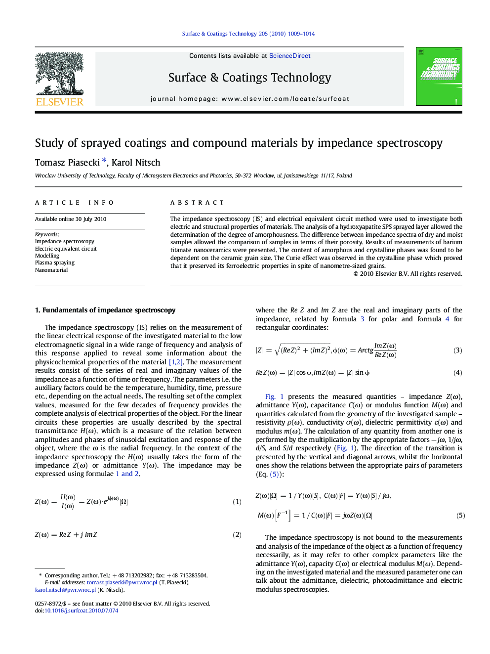 Study of sprayed coatings and compound materials by impedance spectroscopy