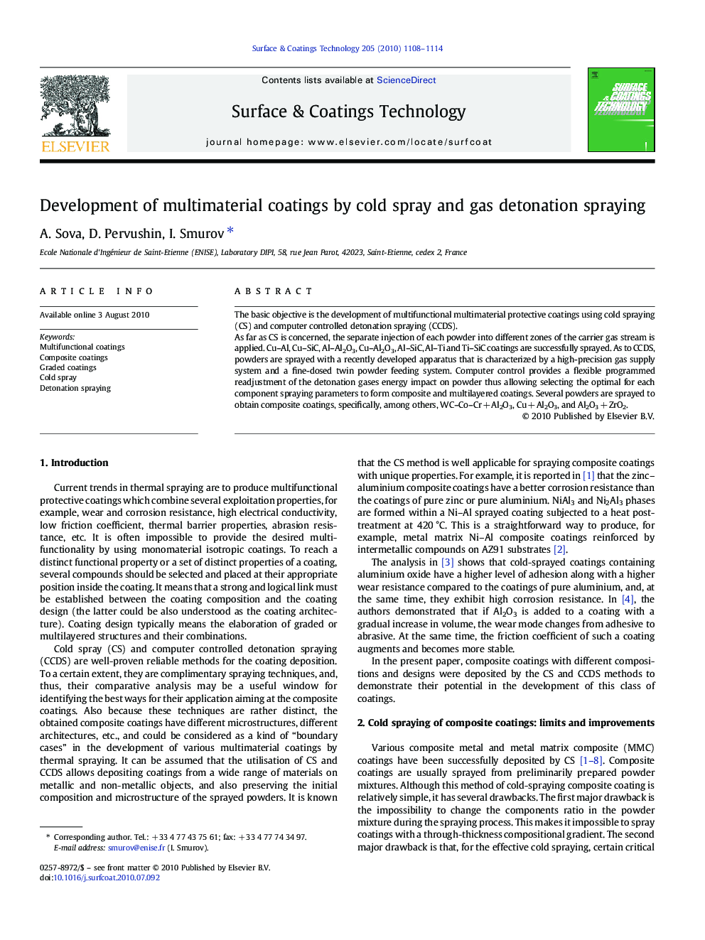 Development of multimaterial coatings by cold spray and gas detonation spraying