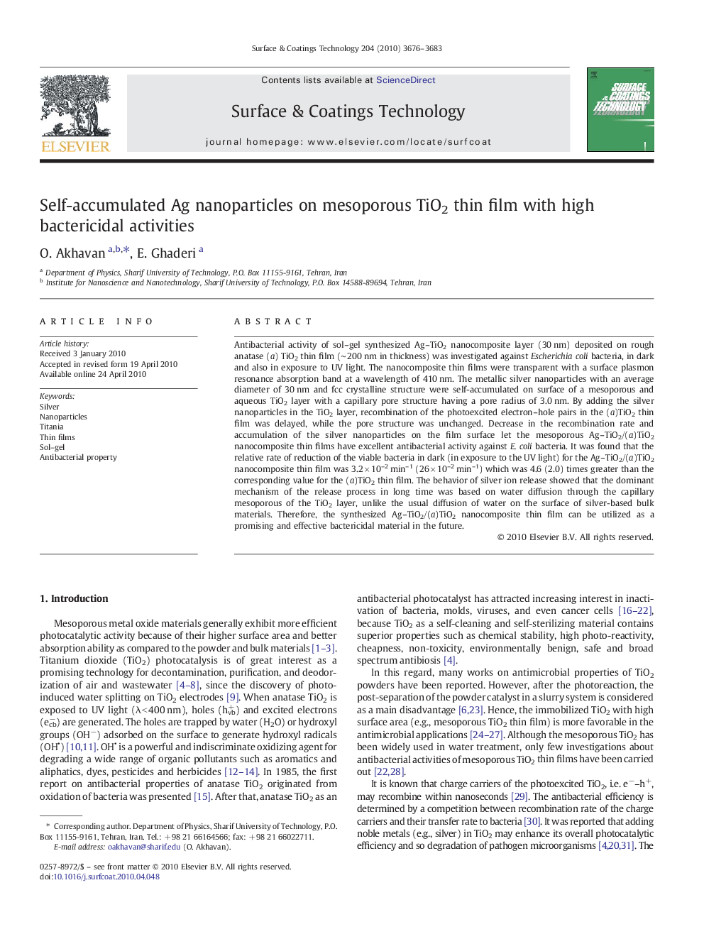 Self-accumulated Ag nanoparticles on mesoporous TiO2 thin film with high bactericidal activities